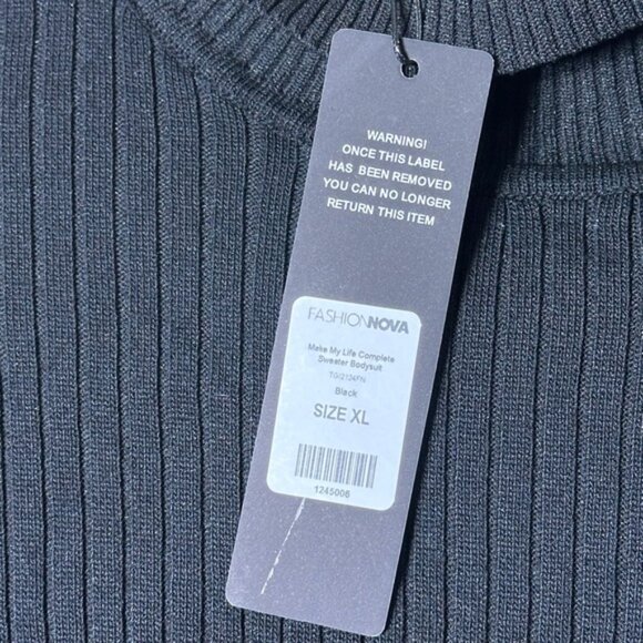 Fashion Nova Make My Life Complete Black Sweater Ribbed Bodysuit Size XL - Picture 4 of 6